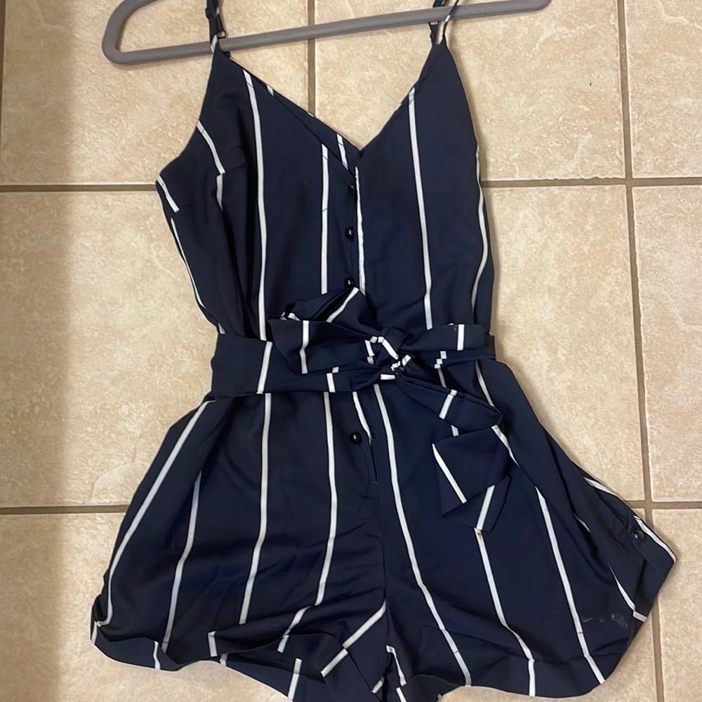 Navy and  white stripe romper!